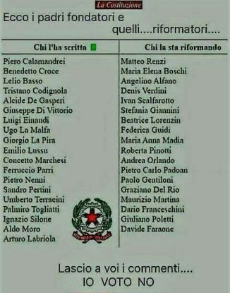 Referendum, la lista dei padri fondatori a confronto con i riformatori. A voi la scelta