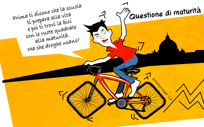 Maturità, dopo Caproni arriva la bici con le ruote quadrate [VIGNETTA]