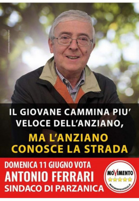 Elezioni a Parzanica. Antonio Ferrari le ‘suona’ ai giovani [Manifesti elettorali]